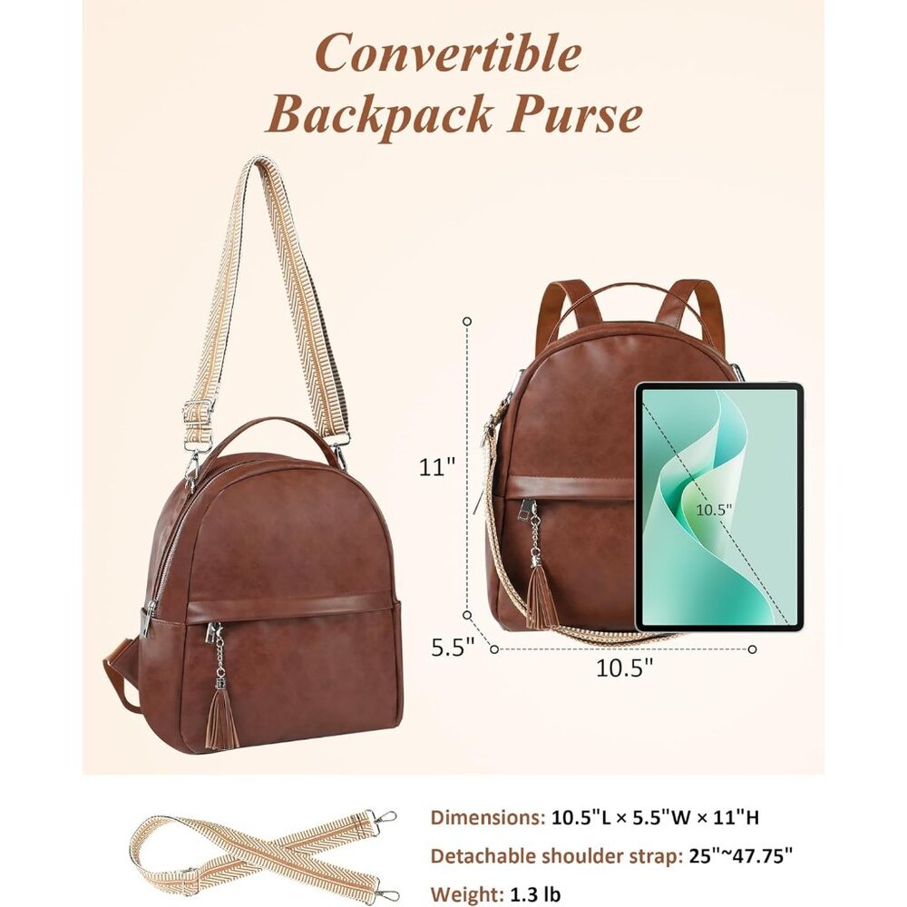 Chic Vegan Leather Mini Backpack With Tassel Vers… - image 3